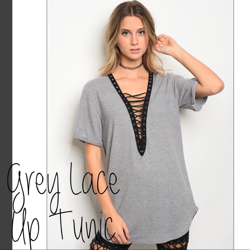 Grey Lace Up Tunic